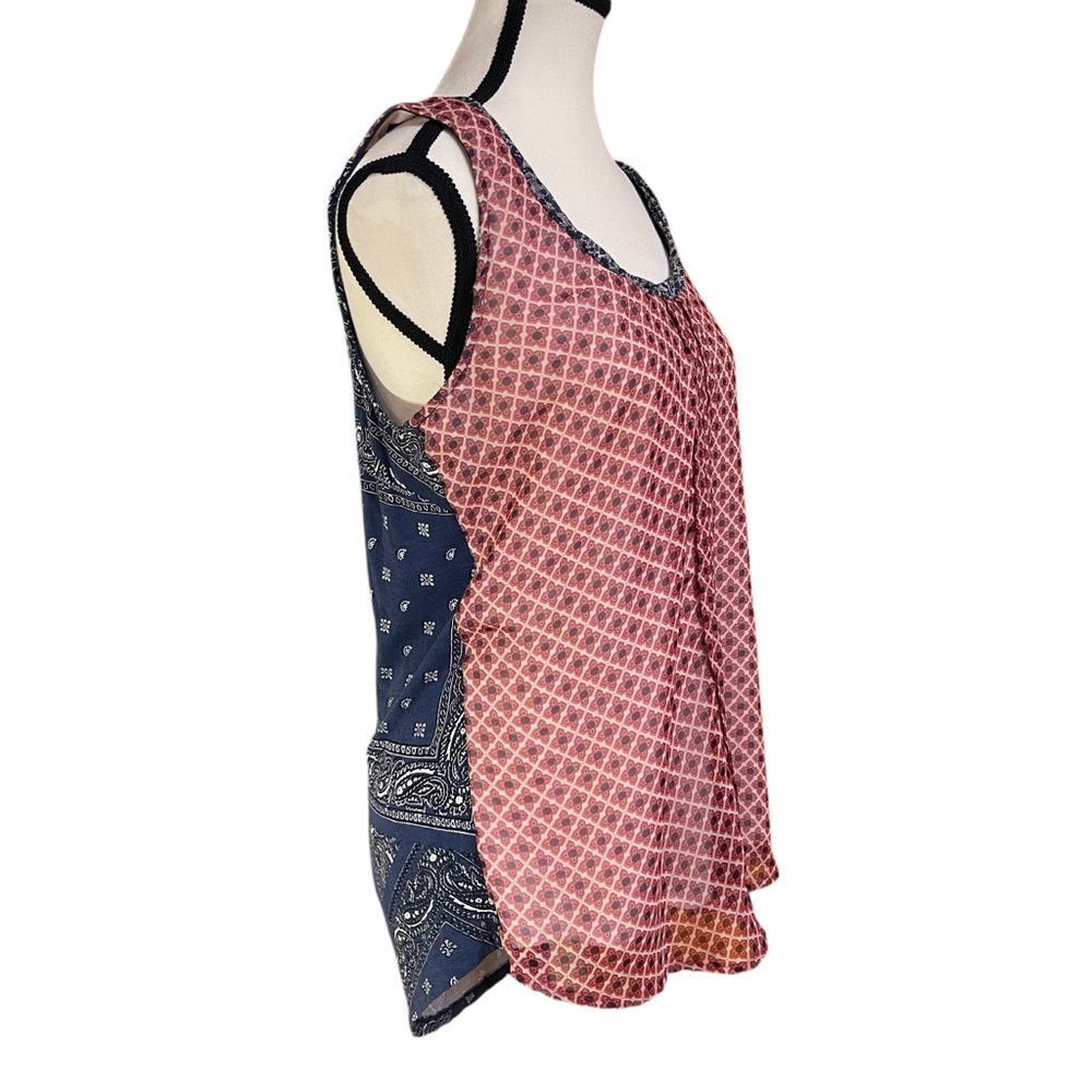 Anthro One September Mixed Print Tank Top Boho Bandana Patchwork Red Blue Sz M * - Picture 7 of 13